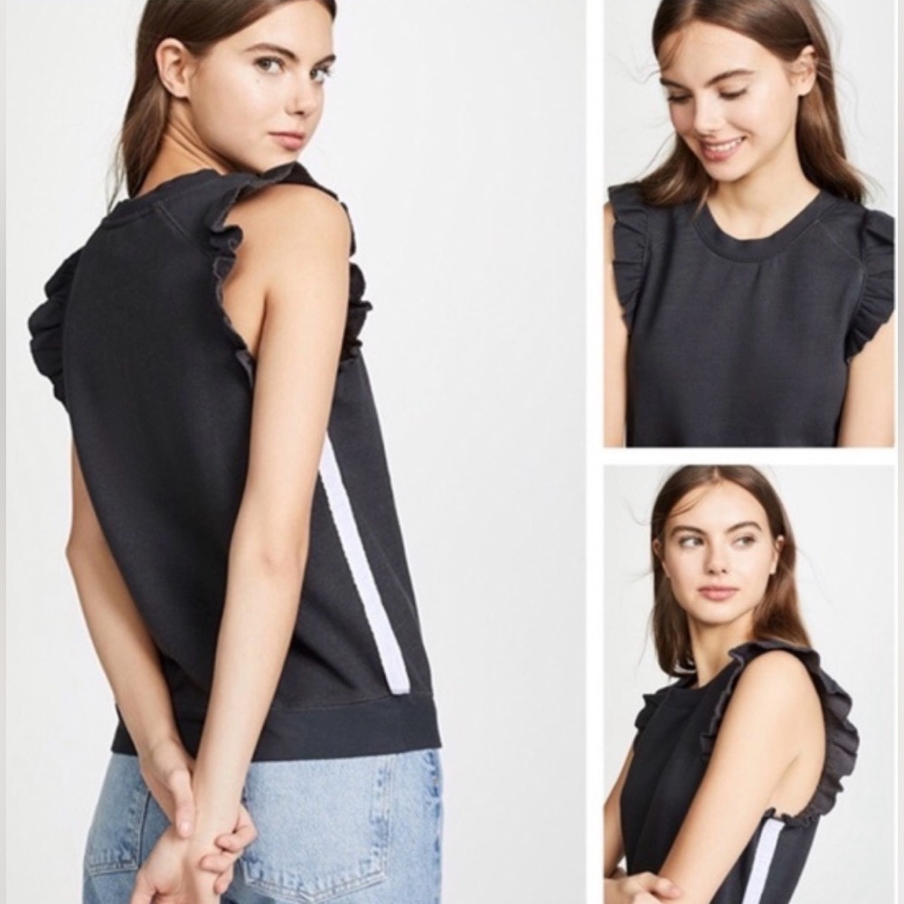 Ruffle Sleeve Top with Velvet Stripe details Studio by David Lerner